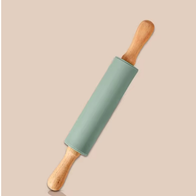 Silicone Non Stick Dough Rolling Pin With Wooden Handles Pastry Baking Tool 6
