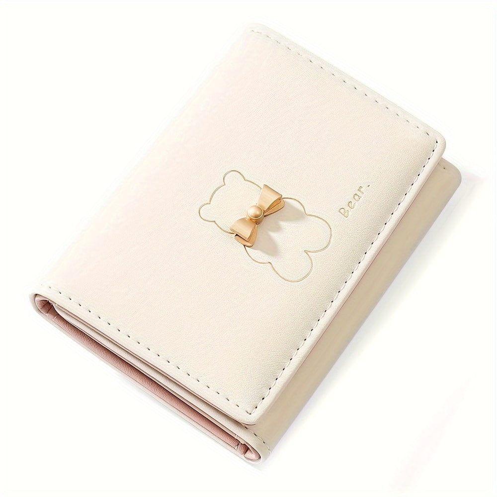 Bear Pattern Trifold Mini Wallet Cute Solid Color Coin Purse Credit Card Holder 3