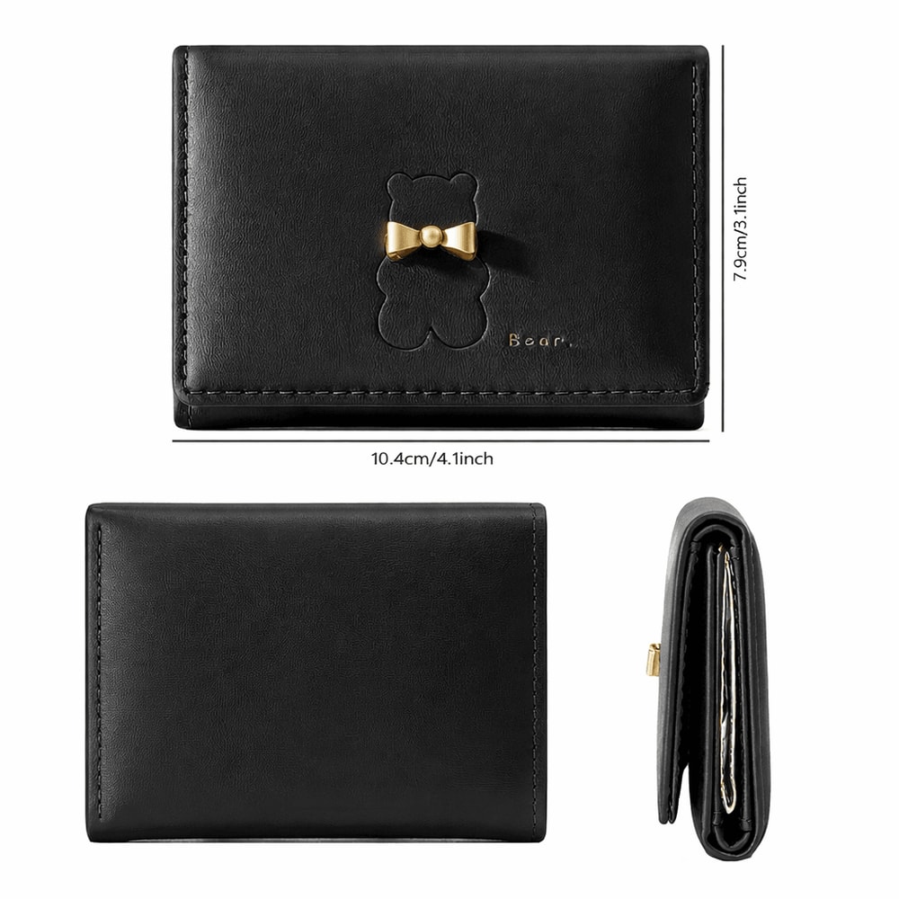 Bear Pattern Trifold Mini Wallet Cute Solid Color Coin Purse Credit Card Holder 0