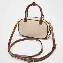 retro color blocking crossbody canvas pu handheld bag stylish small square shoulder bowling bag