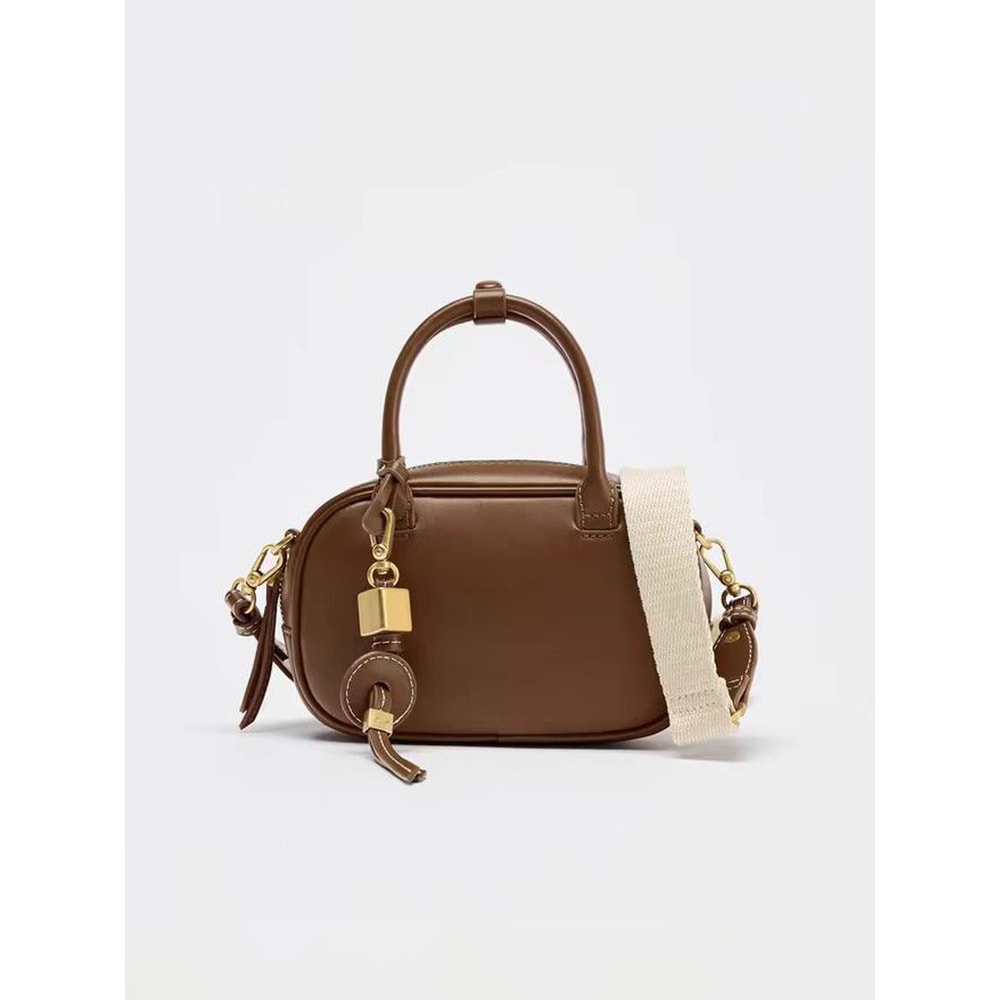 Retro Color Blocking Crossbody Canvas PU Handheld Bag Stylish Small Square Shoulder Bowling Bag 4