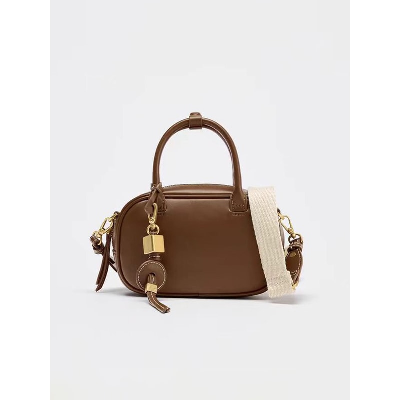 Retro Color Blocking Crossbody Canvas PU Handheld Bag Stylish Small Square Shoulder Bowling Bag 4