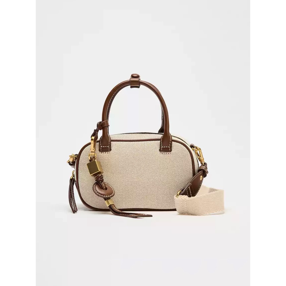 Retro Color Blocking Crossbody Canvas PU Handheld Bag Stylish Small Square Shoulder Bowling Bag 5