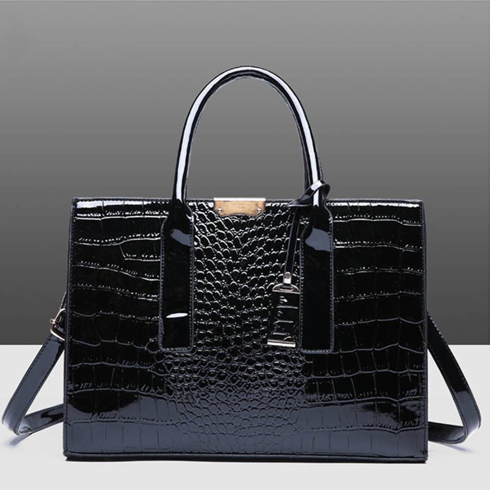 Elegant Patent Leather Crocodile Embossed Womens Messenger Bag – Luxury Crossbody Shoulder Handbag for Ladies