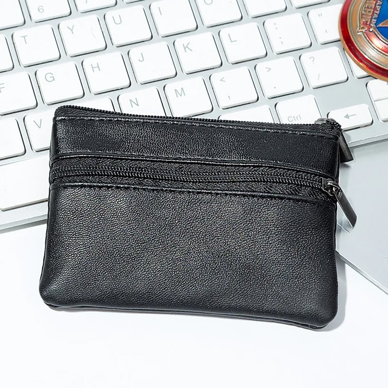 Mini Zipper Wallet with Key Holder PU Leather Coin Purse for Men & Women