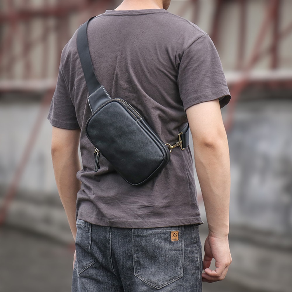 HighQuality Genuine Leather Chest Bag Mens Deluxe Small Shoulder Sling Bag Trendy Simple Cowhide Si 1