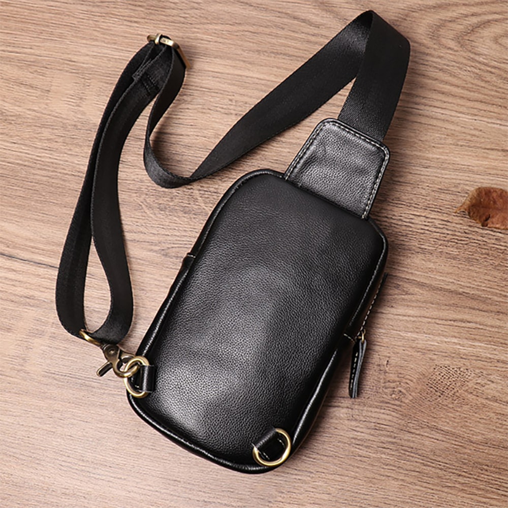 HighQuality Genuine Leather Chest Bag Mens Deluxe Small Shoulder Sling Bag Trendy Simple Cowhide Si 4