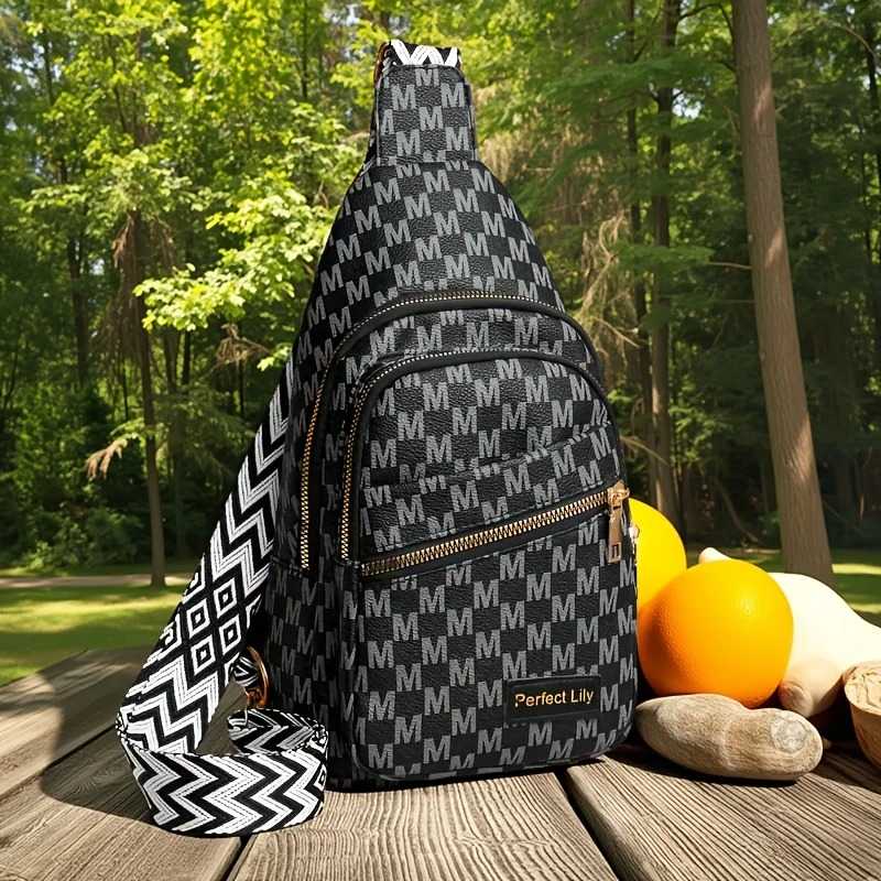 Design Leather Chest Bag for Men and Women Multi Layer Zipper Pocket Crossbody Bag Large Capacity Shoulder Bag