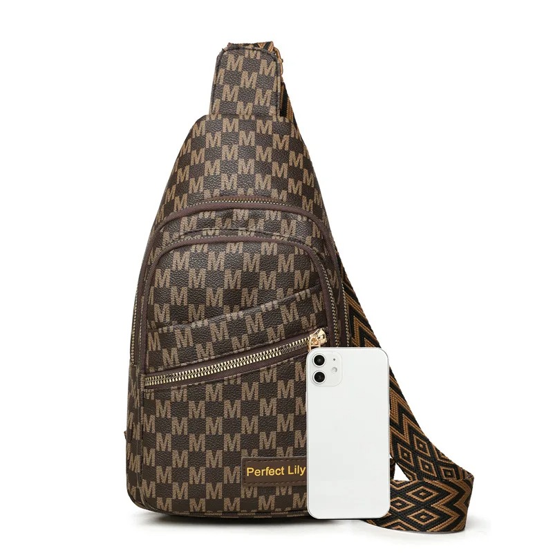 Design Leather Chest Bag for Men and Women Multi Layer Zipper Pocket Crossbody Bag Large Capacity Shoulder Bag