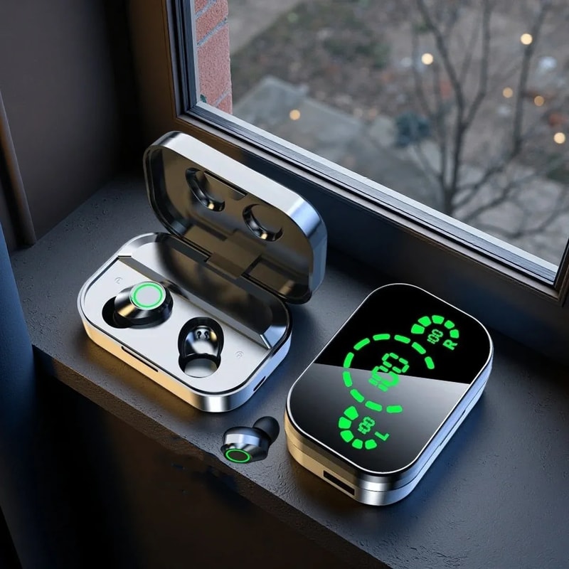 Wireless Bluetooth Headphones with Charging Case & Mic LED Fone Earbuds for Crystal Clear Sound