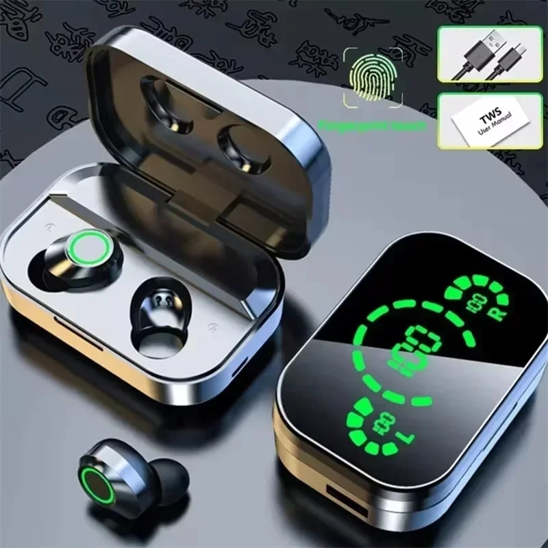 Wireless Bluetooth Headphones with Charging Case & Mic LED Fone Earbuds for Crystal Clear Sound