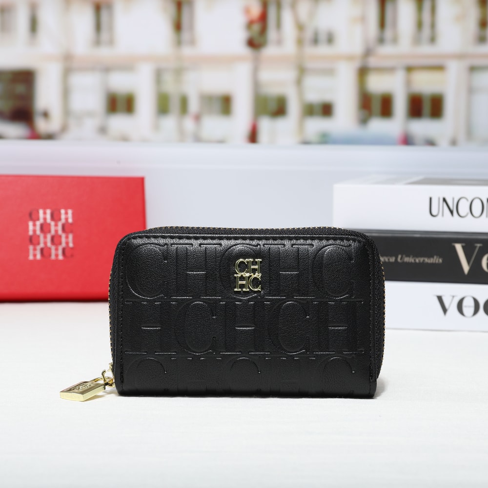 Womens Premium PU Leather Zipper Wallet Stylish Solid Color Embossed Logo Purse 4