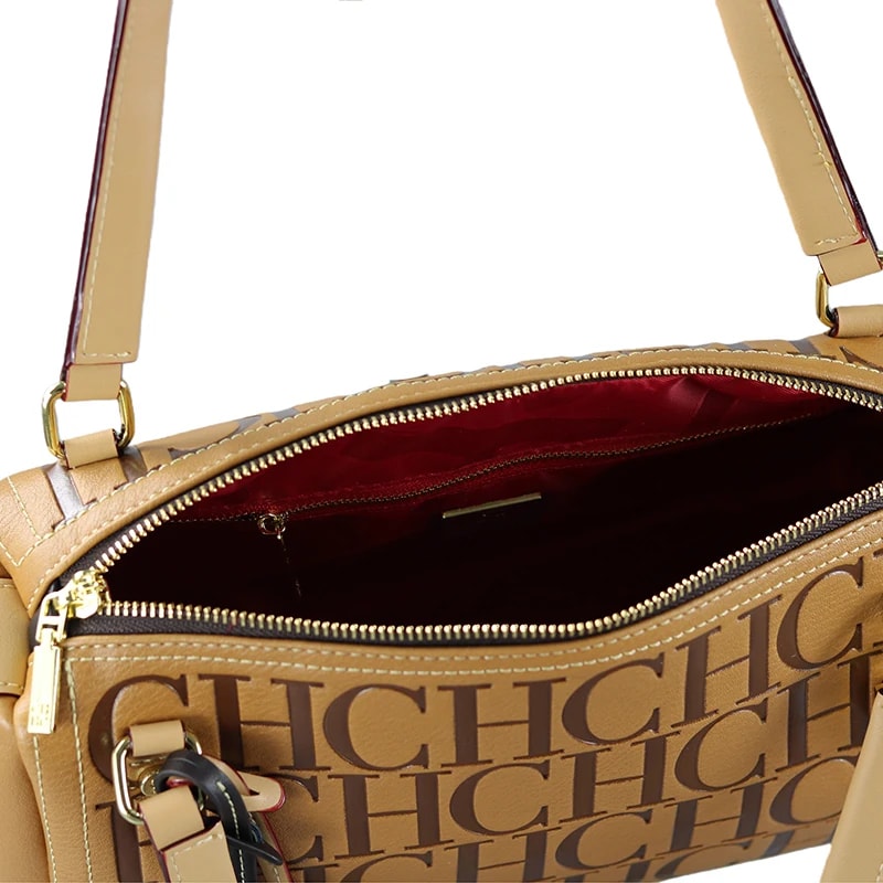 Vintage Style Embossed Letter Cylindrical Handbag Large Capacity Fashion Shoulder Bag 1