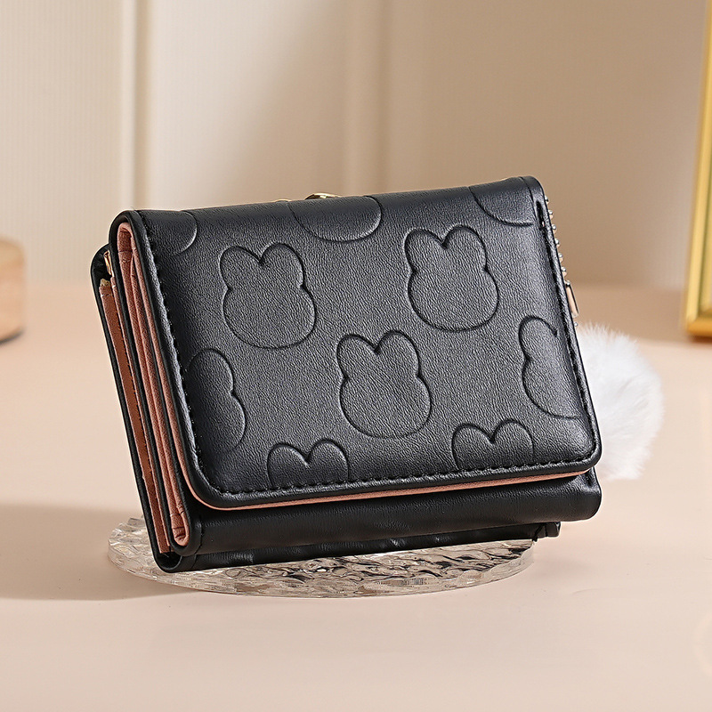 Portable Cartoon Wallet For Women UltraThin Cute Three Fold Card Holder For Students And Daily Use 0