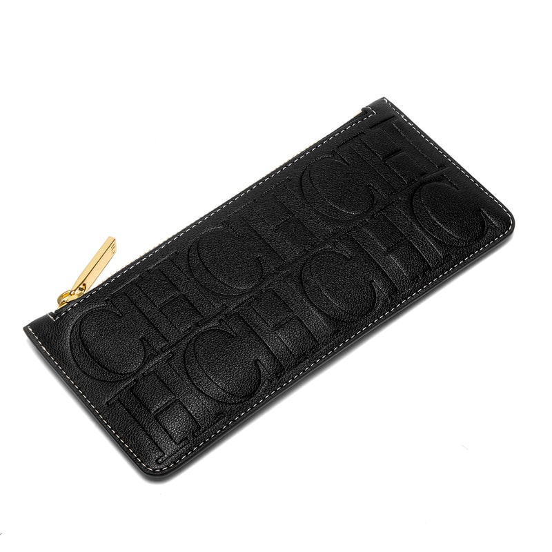 Sleek Womens Card Wallet Minimalist Black Zipper Purse Compact Everyday Wallet 0