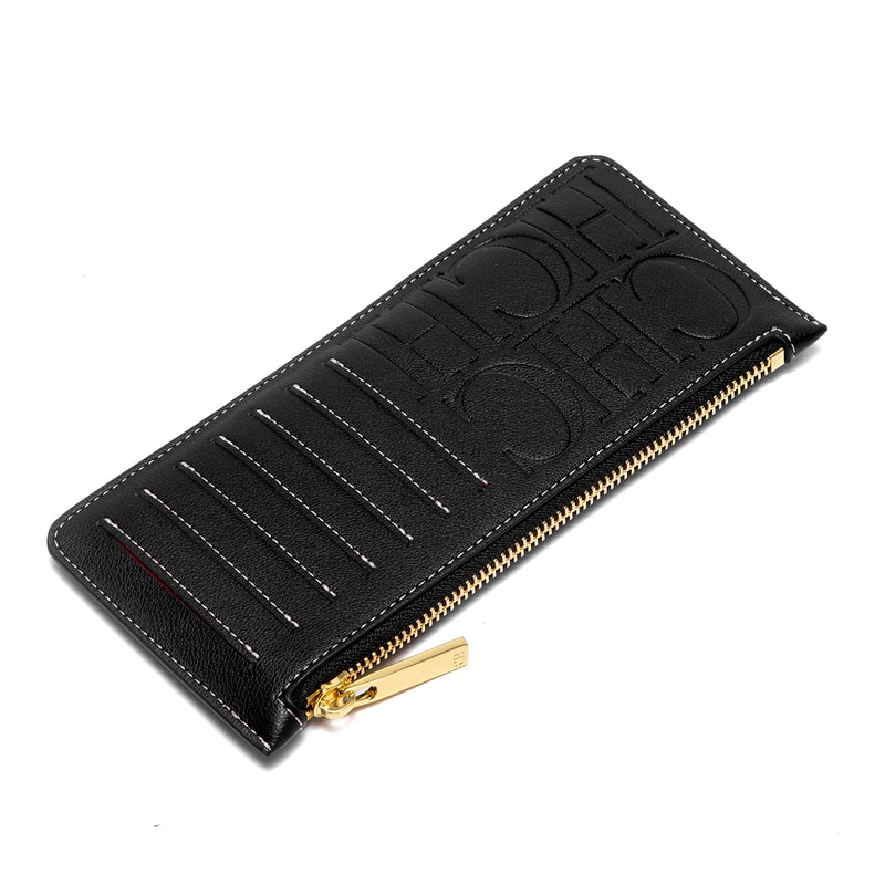 Sleek Womens Card Wallet Minimalist Black Zipper Purse Compact Everyday Wallet 1