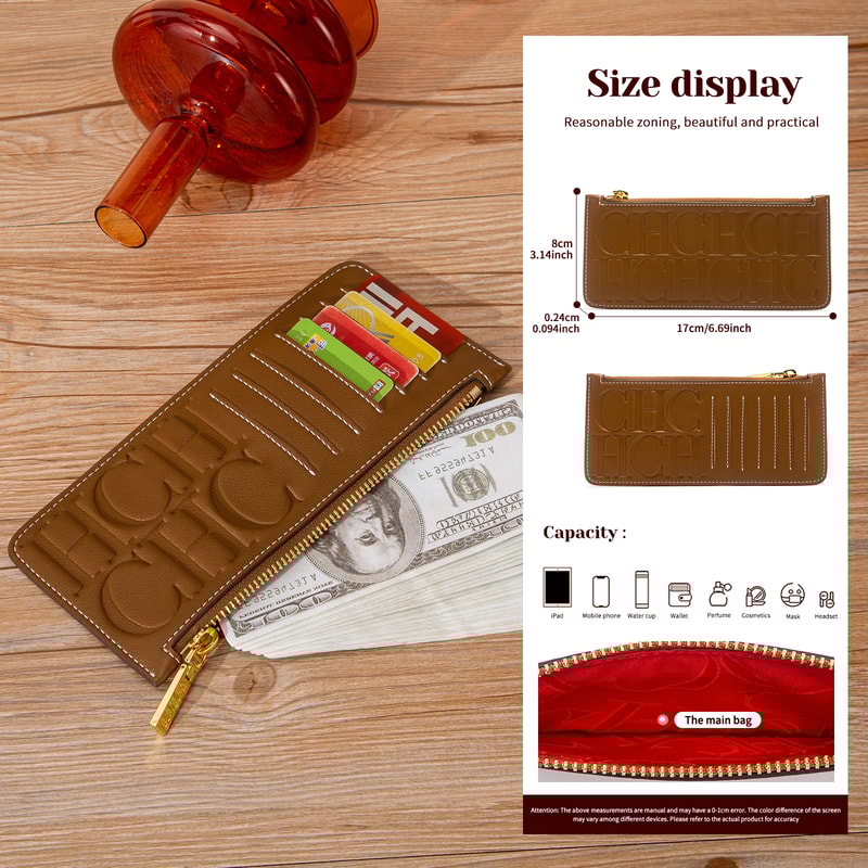 Sleek Womens Card Wallet Minimalist Black Zipper Purse Compact Everyday Wallet 3