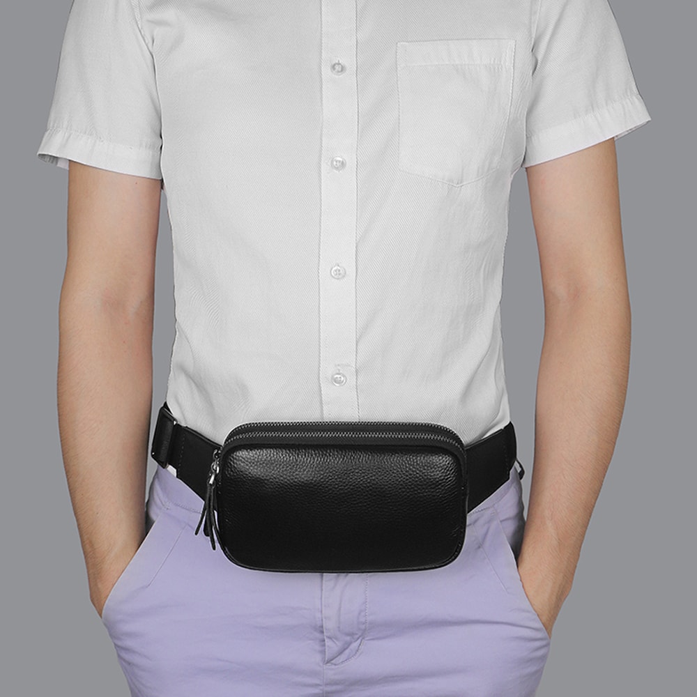 Leather Waist Pack Slim Fanny Bag For Men Women Outdoor Travel Sports Waist Wallet 1