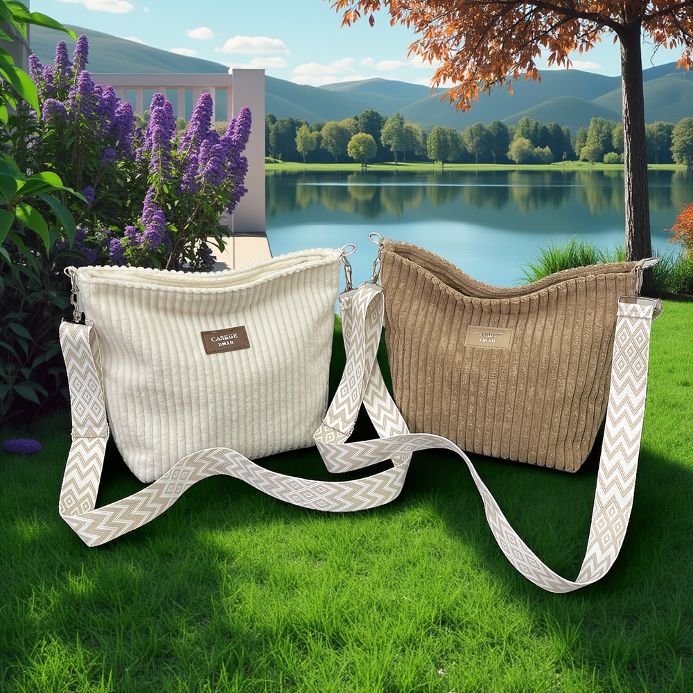 Corduroy Messenger Bag For Women Versatile Shoulder Handbag Crossbody Bag 1