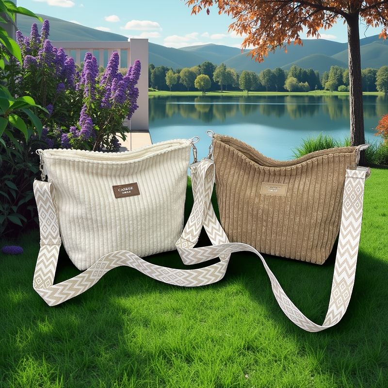 Corduroy Messenger Bag For Women Versatile Shoulder Handbag Crossbody Bag 1