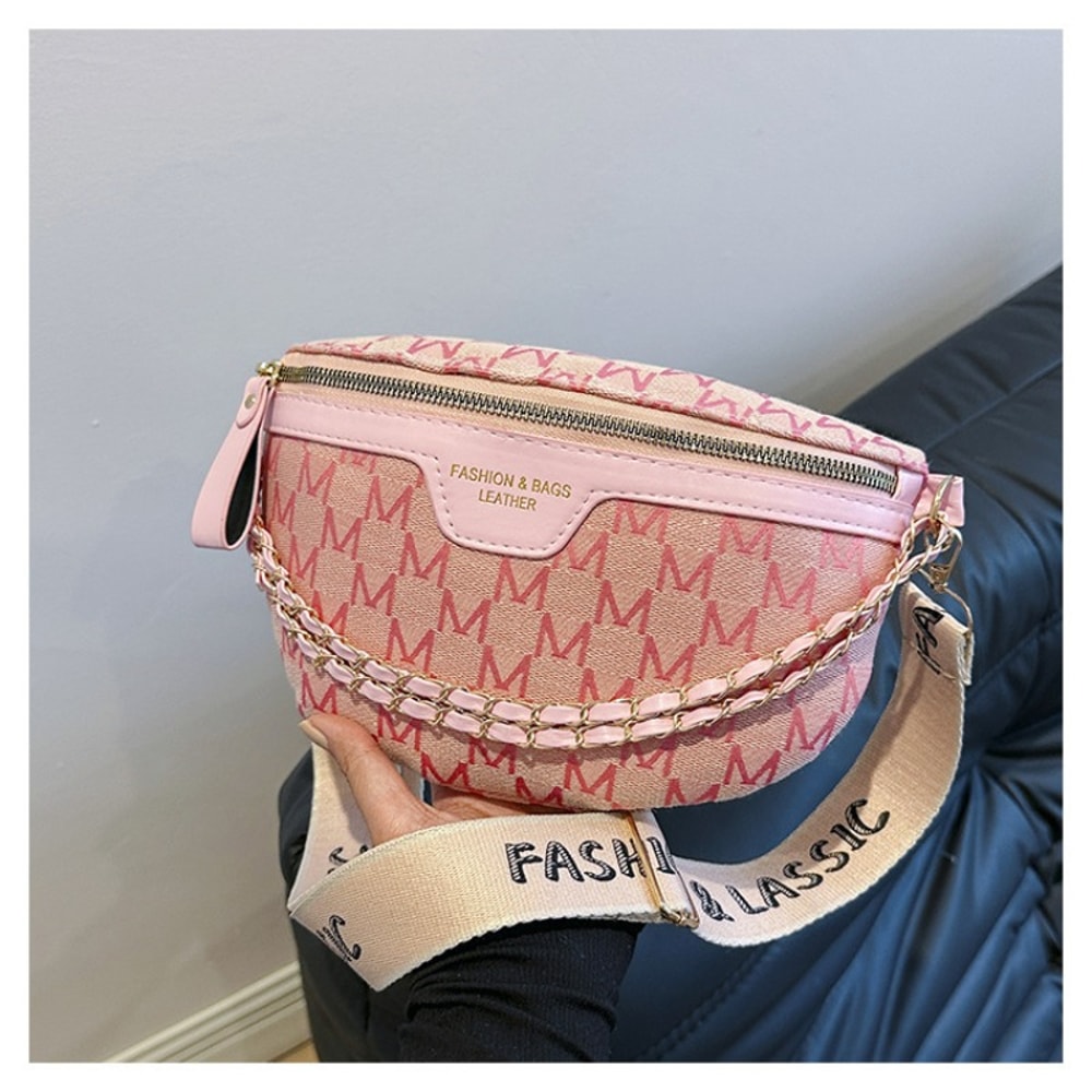 Chic Waist Crossbody Bag With Dual Chain Stylish Chest Bag With Wide Strap 7