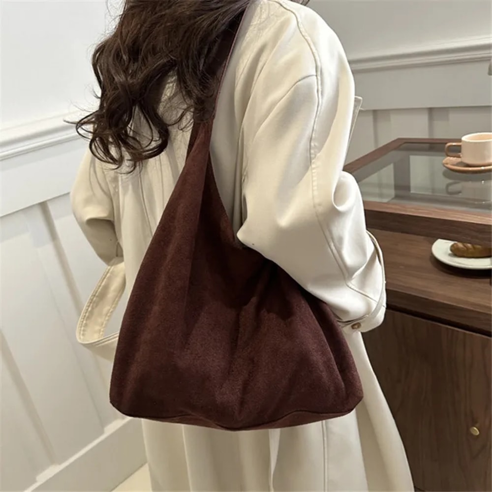 Fashion Large Capacity Handbag For Women Solid Color Retro Tote Bag 3