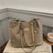 Chic Corduroy Tote Bag For Women Spacious Shoulder Handbag With Trendy Chain Leather Accents 2