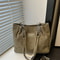 Chic Corduroy Tote Bag For Women Spacious Shoulder Handbag With Trendy Chain Leather Accents 3