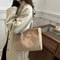Chic Corduroy Tote Bag For Women Spacious Shoulder Handbag With Trendy Chain Leather Accents 0