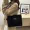 Chic Corduroy Tote Bag For Women Spacious Shoulder Handbag With Trendy Chain Leather Accents 5