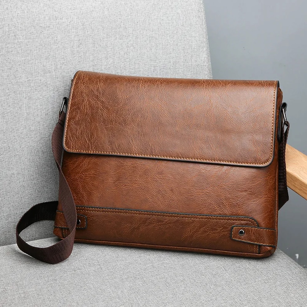 Mens Retro Leather Messenger Bag Casual Business Travel Shoulder Bag 3