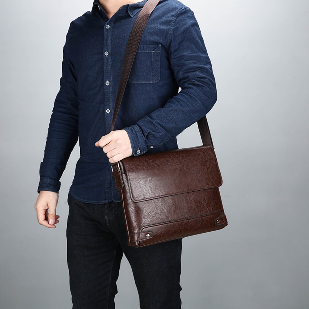 Mens Retro Leather Messenger Bag Casual Business Travel Shoulder Bag 0