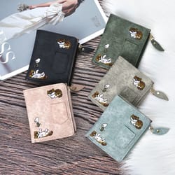 cartoon cat pattern pu leather wallet large capacity storage card holder