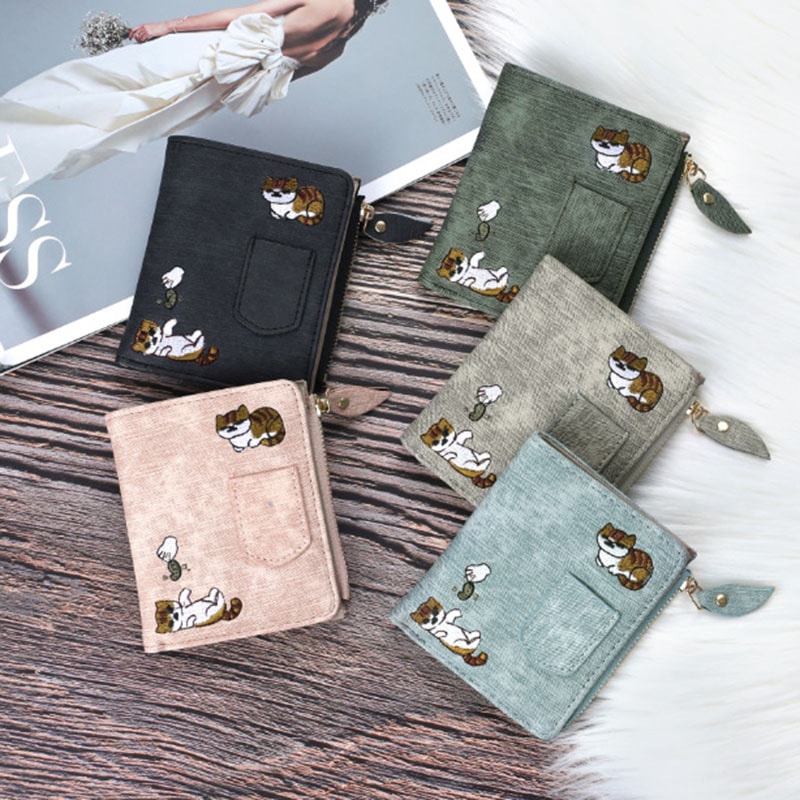 Cartoon Cat Pattern PU Leather Wallet Large Capacity Storage Card Holder 0