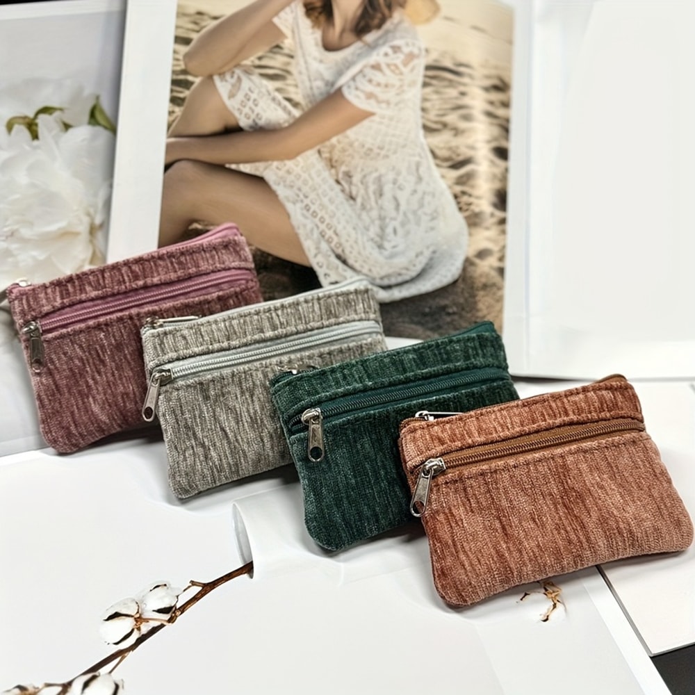 Corduroy Wristlet Pouch Large Capacity Mini Organizer For Cables Earphones Coins More 0