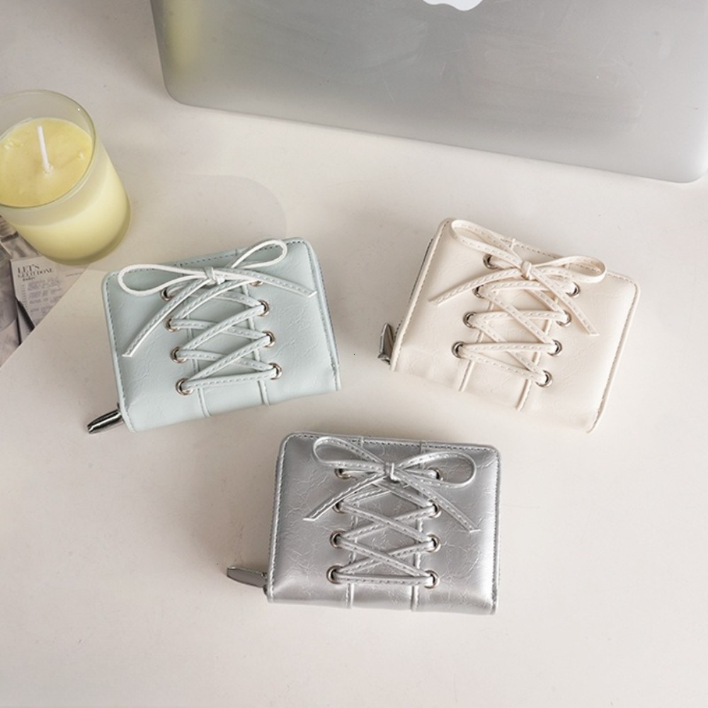 Simple Style Bow Wallet Ultra Thin Zipper PU Leather Card Holder Multi Function Clutch Travel Coin 0