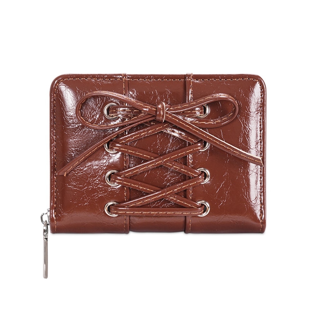 Simple Style Bow Wallet Ultra Thin Zipper PU Leather Card Holder Multi Function Clutch Travel Coin 8
