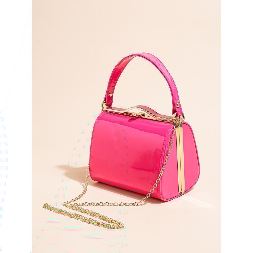 Elegant Pearlescent Leather Handheld Dinner Bag With Hard Shell Clip 0