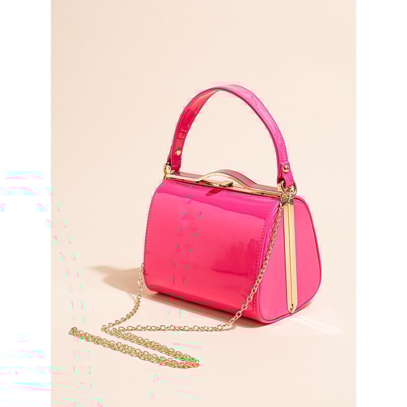 Elegant Pearlescent Leather Handheld Dinner Bag With Hard Shell Clip 0