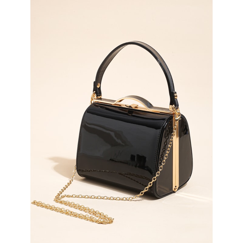 Elegant Pearlescent Leather Handheld Dinner Bag With Hard Shell Clip 1