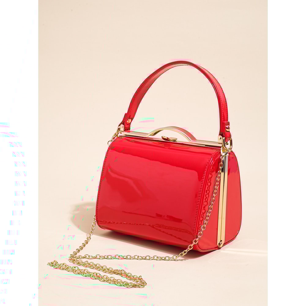 Elegant Pearlescent Leather Handheld Dinner Bag With Hard Shell Clip 3