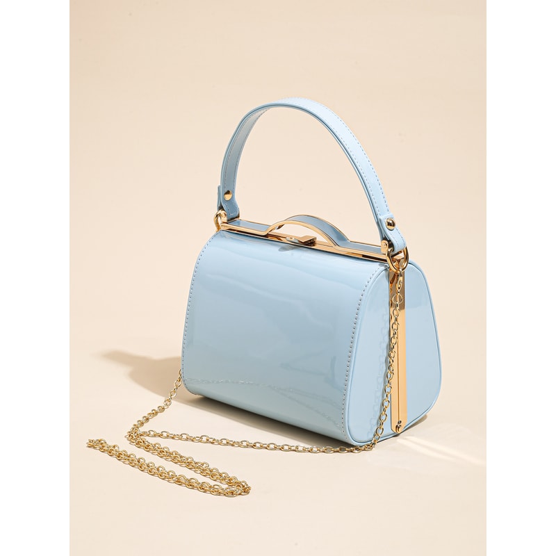 Elegant Pearlescent Leather Handheld Dinner Bag With Hard Shell Clip 4