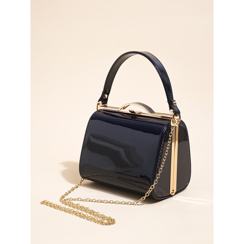 Elegant Pearlescent Leather Handheld Dinner Bag With Hard Shell Clip 5