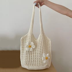 women knitted shoulder bag chic lightweight summer beach tote large capacity casual top handle hobo handbag