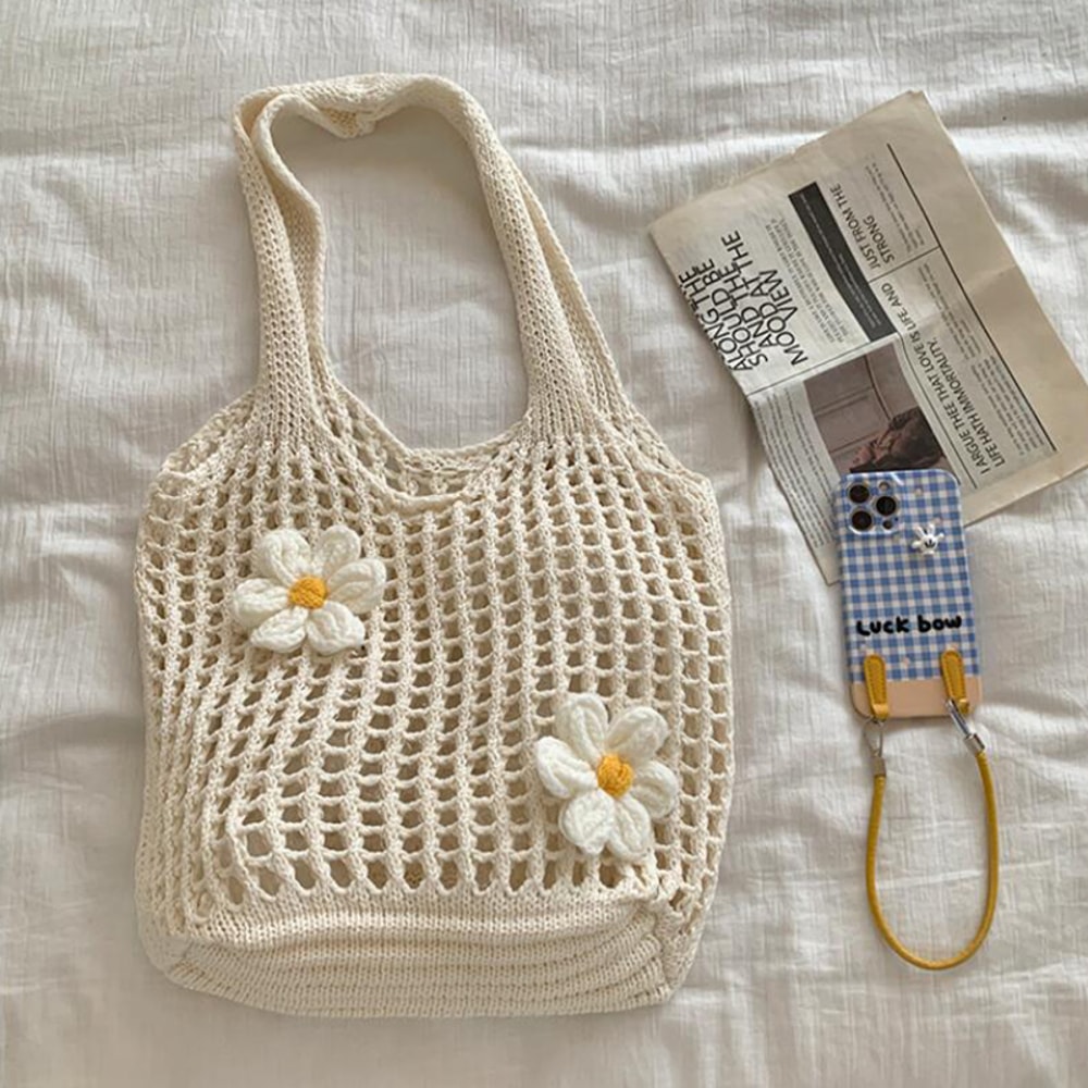 Women Knitted Shoulder Bag Chic Lightweight Summer Beach Tote Large Capacity Casual Top Handle Hobo 2