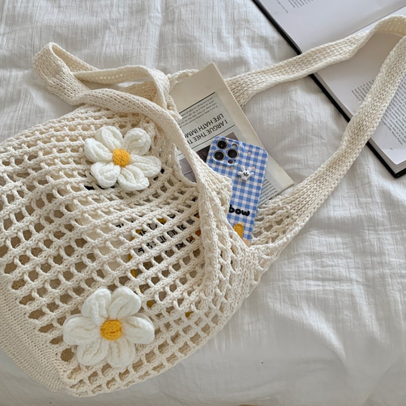 Women Knitted Shoulder Bag Chic Lightweight Summer Beach Tote Large Capacity Casual Top Handle Hobo 4