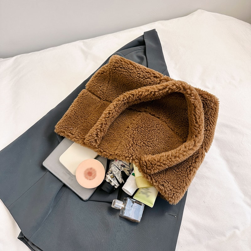 Cozy Lambswool Tote Bag Stylish Lightweight And Fuzzy Shoulder Satchel For Women 0