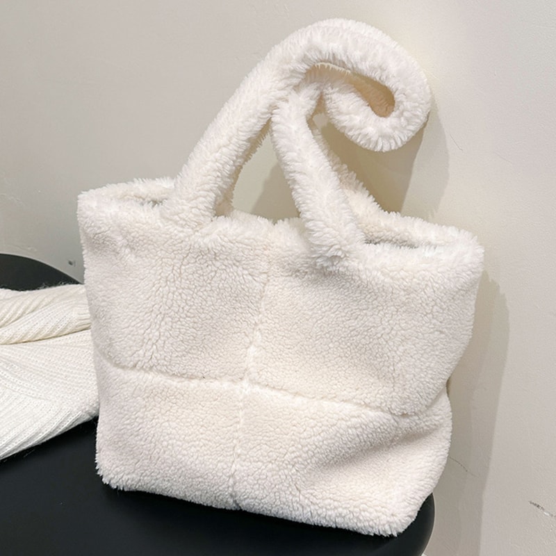 Cozy Lambswool Tote Bag Stylish Lightweight And Fuzzy Shoulder Satchel For Women 1
