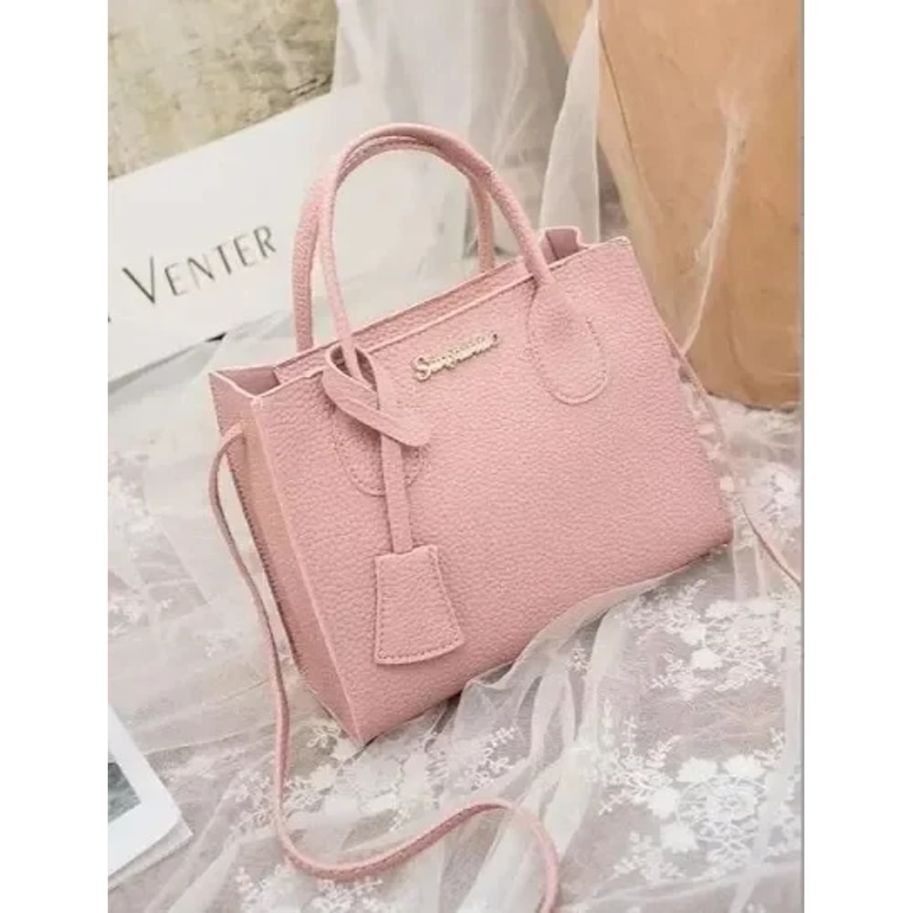 Womens Solid Color Lychee Grain Tote Shoulder Bag Elegant Single Shoulder Crossbody Handbag For Dai 5