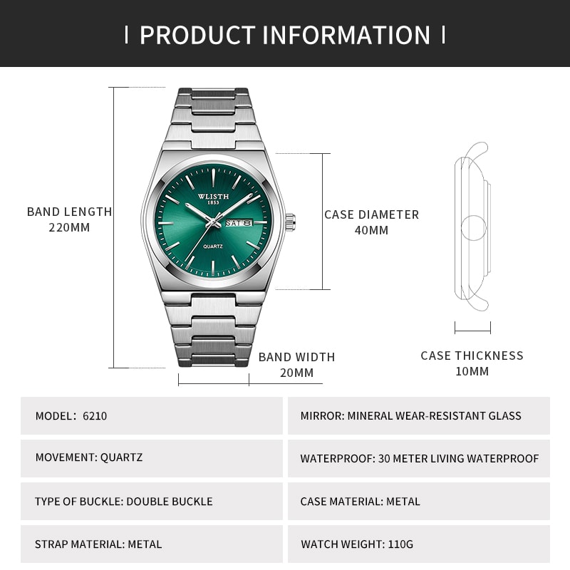 Luxury Stainless Steel Quartz Watch For Men Waterproof Luminous Date Week Function 5